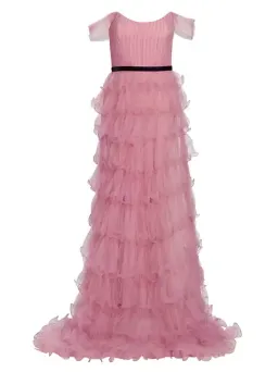 Marchesa Notte Off-the-shoulder Tiered Tulle Gown Pink Size AU 8 for rent on The Volte - image 5