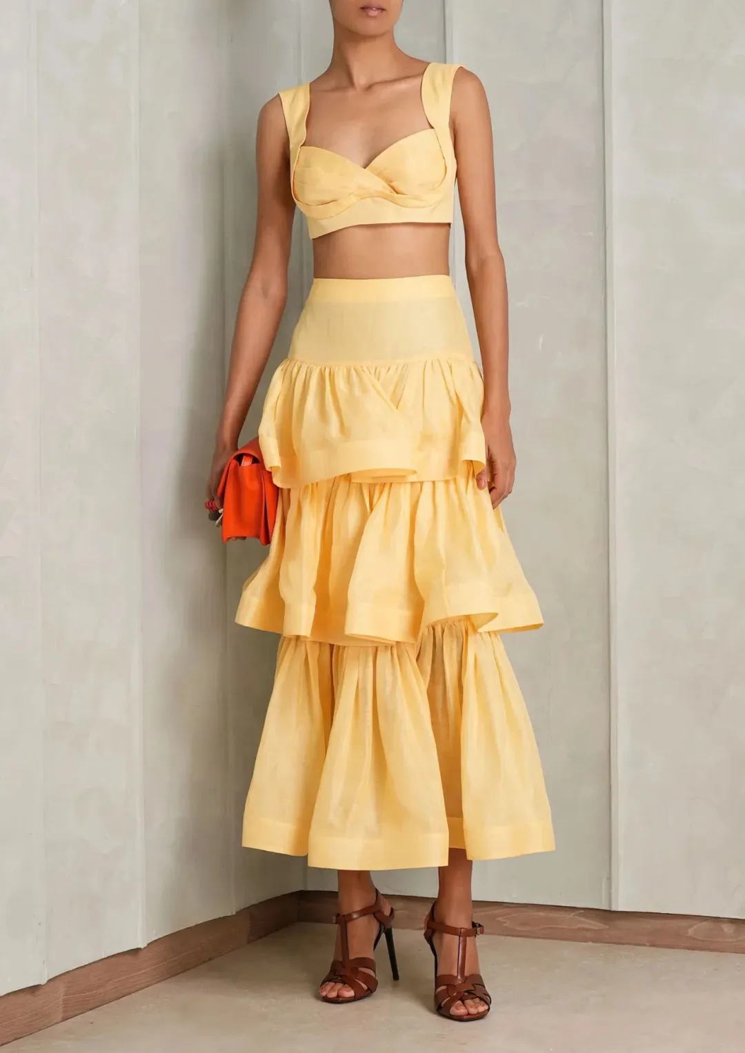 Zimmermann Coaster Bralette And Tiered Skirt In Set Butter Size 1 / AU 10 for rent on The Volte - main image