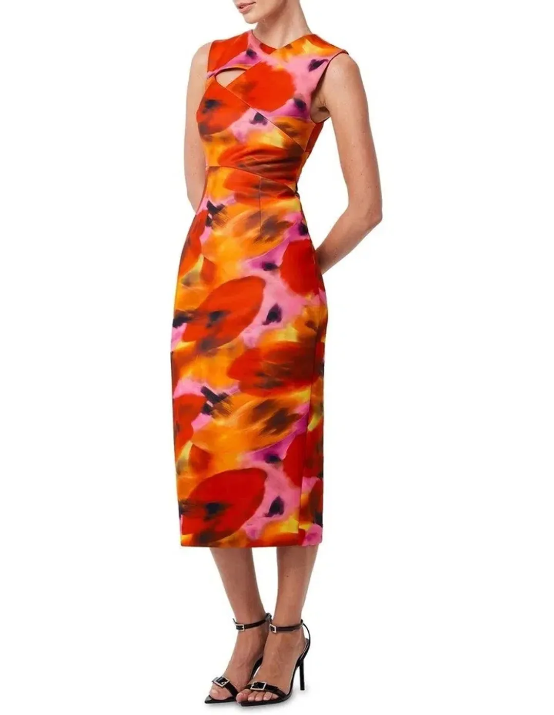 Mossman Allure Midi Dress Orange Print Size AU 8  for rent on The Volte - main image