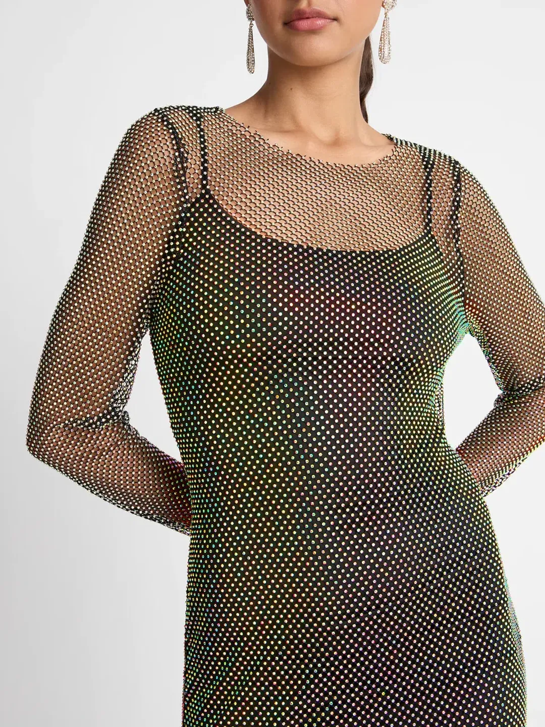 Sheike Crystal Mesh Midi Dress Black Size  AU 16 for rent on The Volte - main image