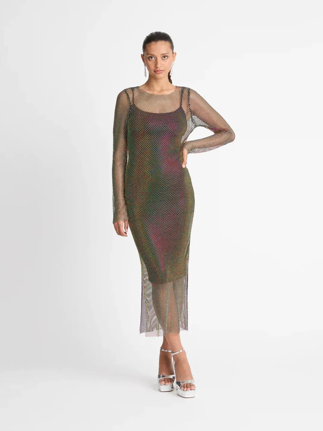 Sheike Crystal Mesh Midi Dress Black Size  AU 16 for rent on The Volte - main image
