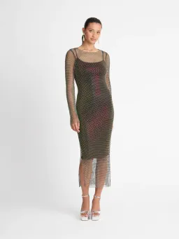 Sheike Crystal Mesh Midi Dress Black Size  AU 16 for rent on The Volte - image 1