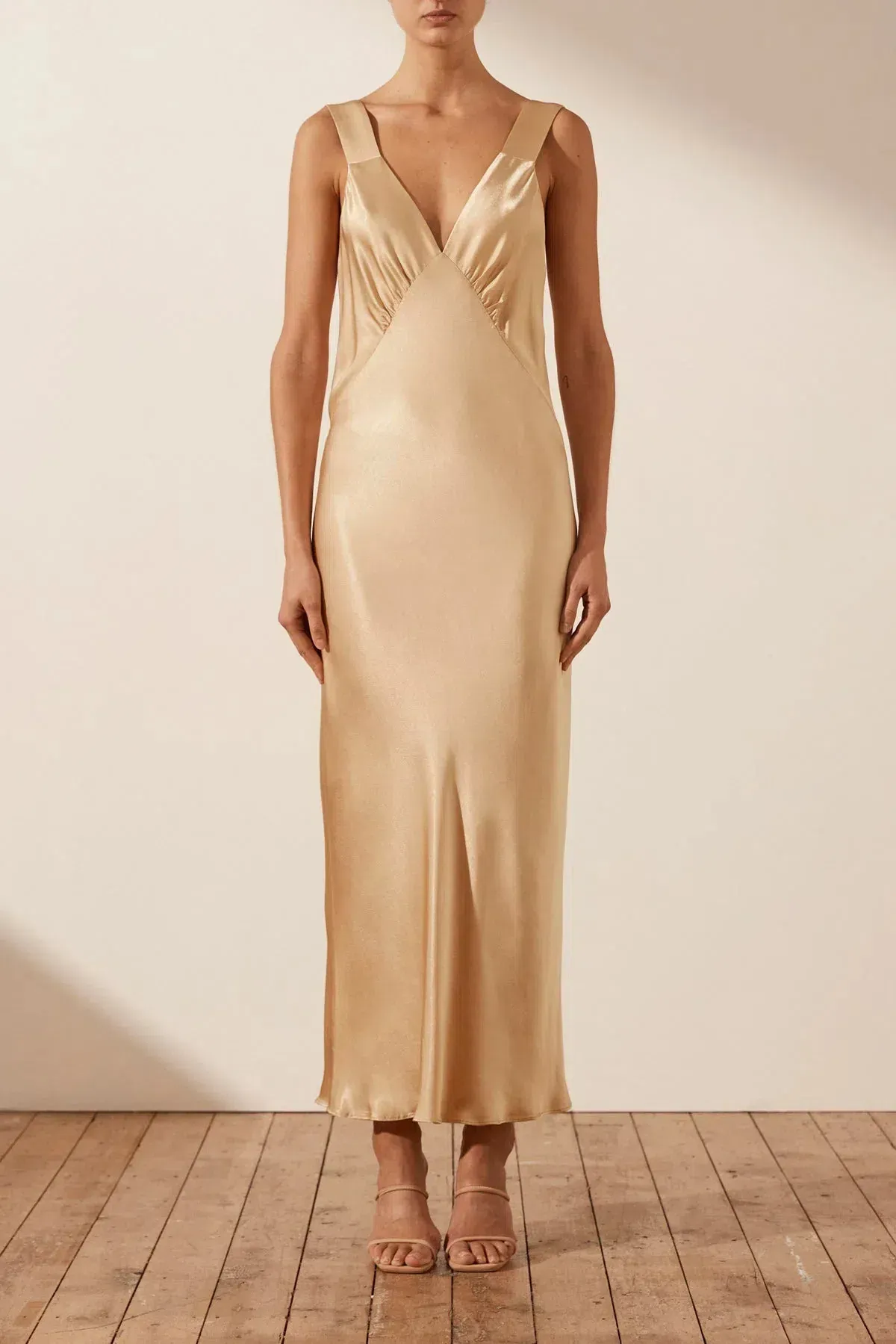 Shona Joy Felicity Plunge Dress Gold Size AU 8 for rent on The Volte - main image