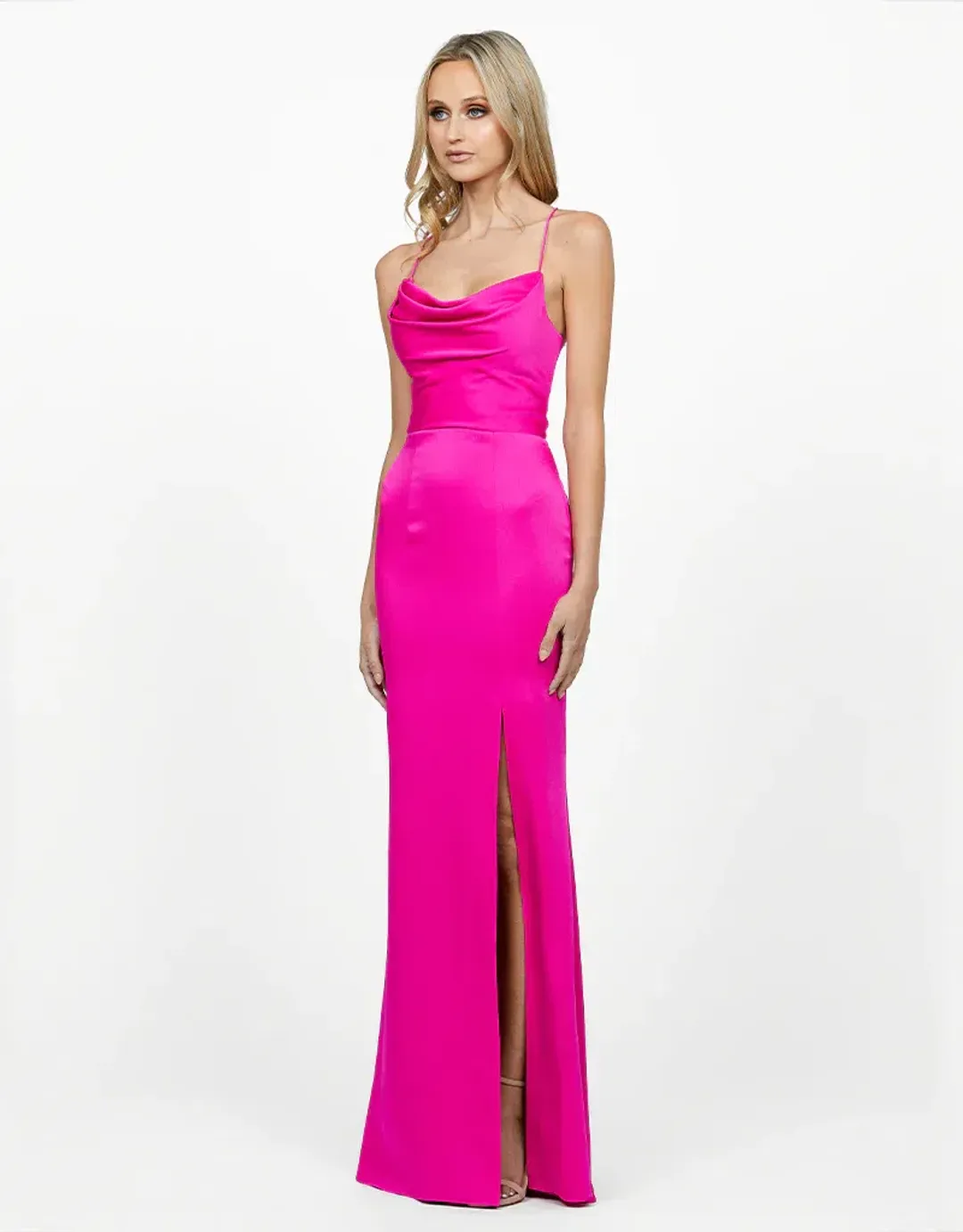 Bariano Valentine Cowl Neck Strappy Back Gown Pink Size AU 14 for rent on The Volte - main image