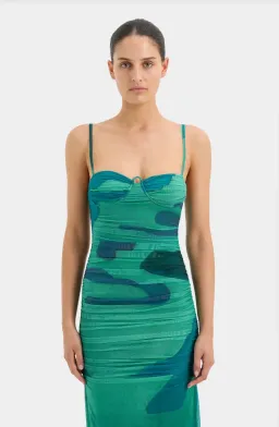 Sir The Lable Frankie Gathered Midi Dress in Emerald Reflection Size 2 / AU 10 for rent on The Volte - image 2