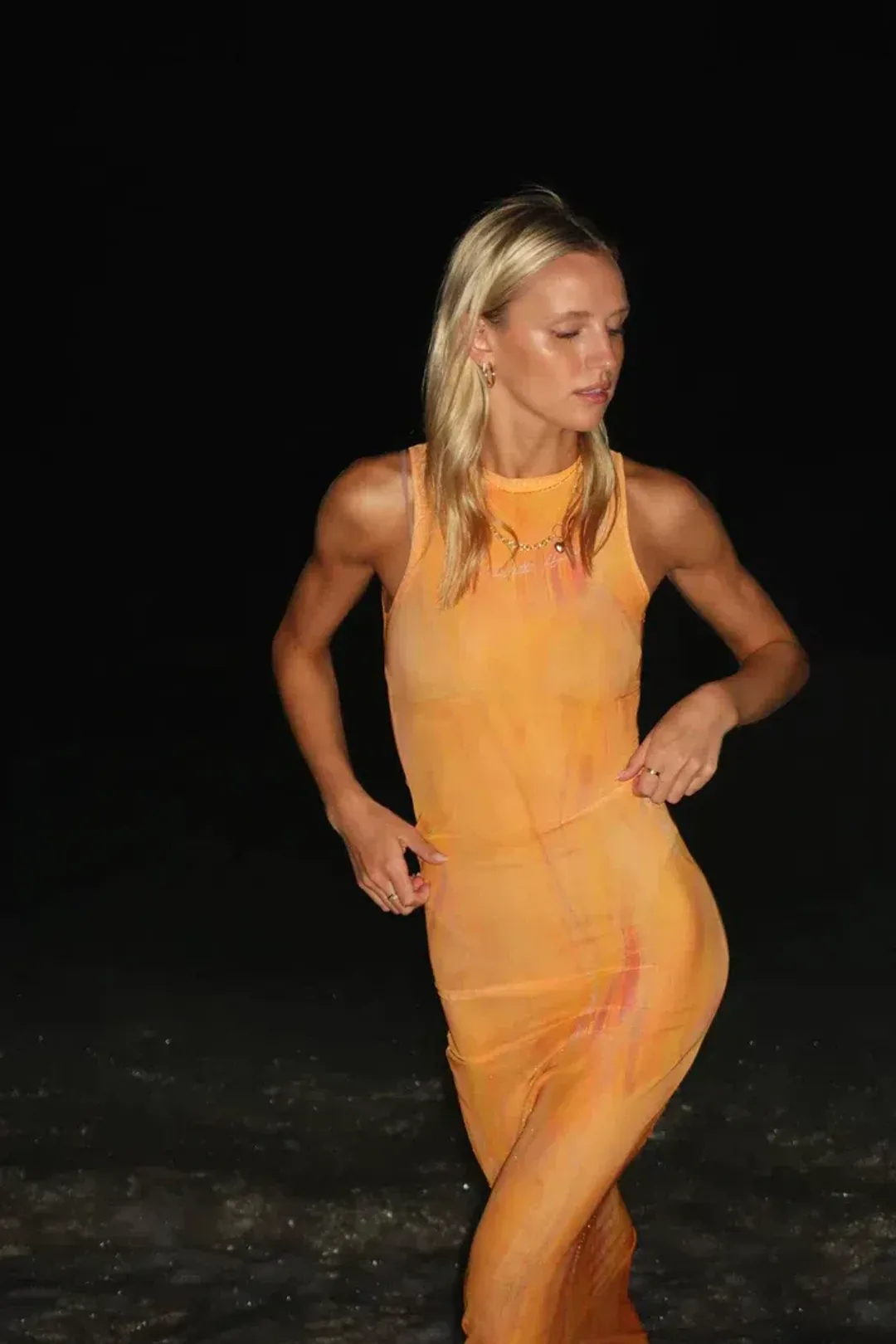 With Harper Lu Tangelo Mesh Maxi Dress Orange Size XS / AU 6 for rent on The Volte - main image