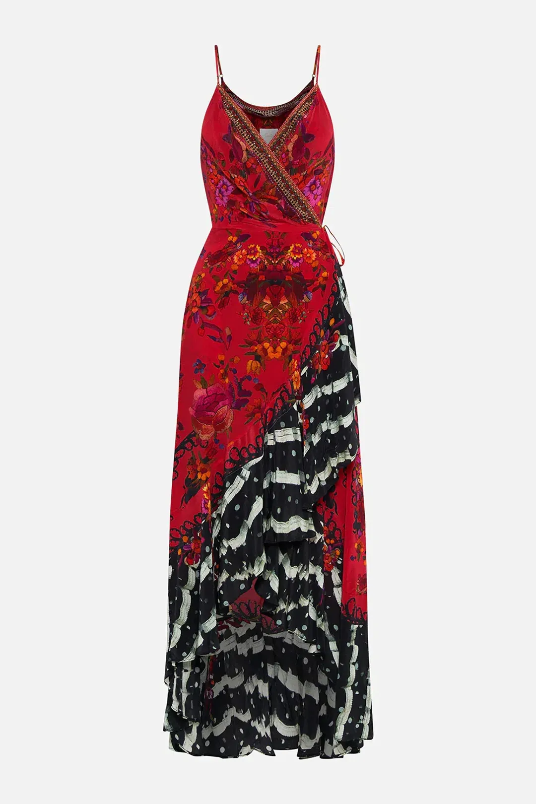 Camilla Draped Front Wrap Dress Red Multi Size 10 for rent on The Volte - main image