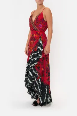 Camilla Draped Front Wrap Dress Red Multi Size 10 for rent on The Volte - image 2