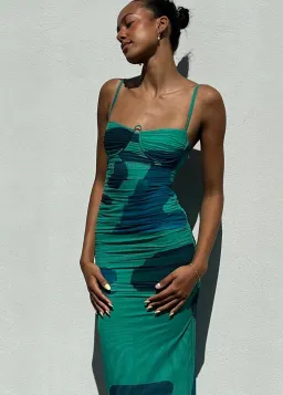 Sir the Label Frankie Gathered Midi Dress Emerald Reflection Size 1 / AU 8 for rent on The Volte - image 2