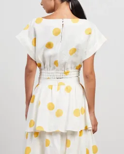Rebecca Vallance Aya Polka-Dot Linen Midi Skirt and Crop Set White Print Size 12 for rent on The Volte - image 5