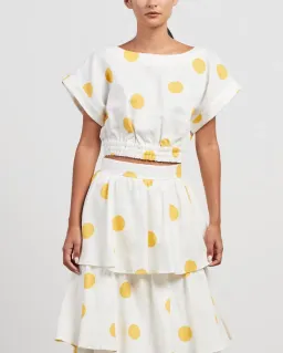 Rebecca Vallance Aya Polka-Dot Linen Midi Skirt and Crop Set White Print Size 12 for rent on The Volte - image 2