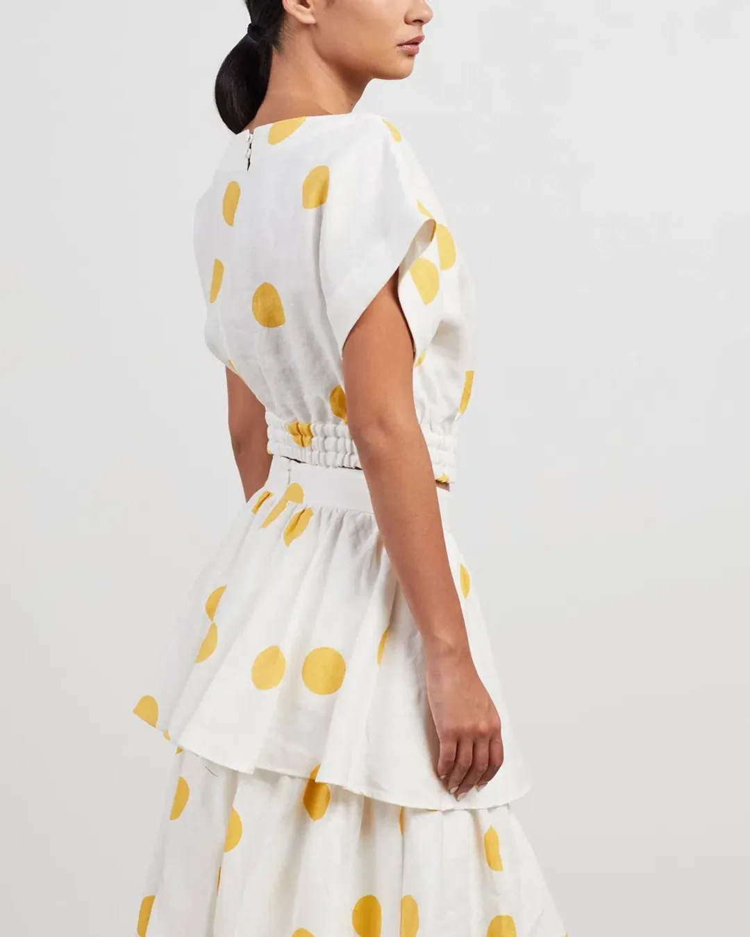 Rebecca Vallance Aya Polka-Dot Linen Midi Skirt and Crop Set White Print Size 12 for rent on The Volte - main image
