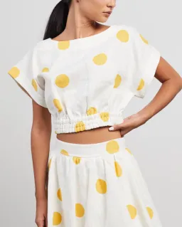 Rebecca Vallance Aya Polka-Dot Linen Midi Skirt and Crop Set White Print Size 12 for rent on The Volte - image 3