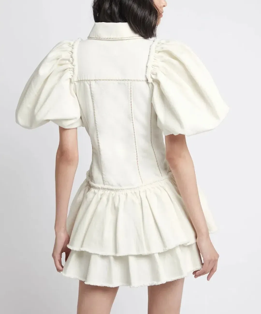 Aje Reclaim Denim Mini Dress White Size 8 for rent on The Volte - main image