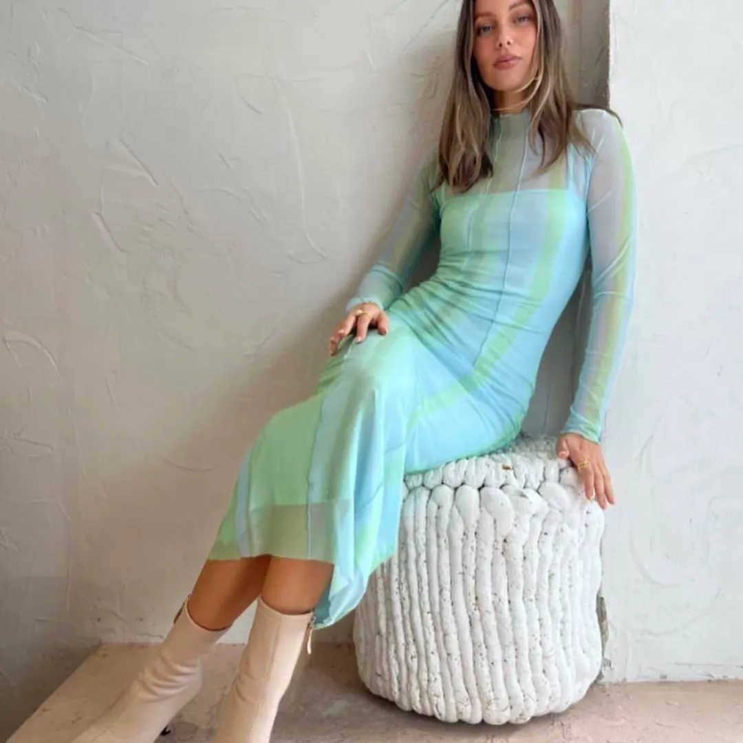 Significant Other Jean Midi Dress Green Mirage Size 6 for rent on The Volte - main image