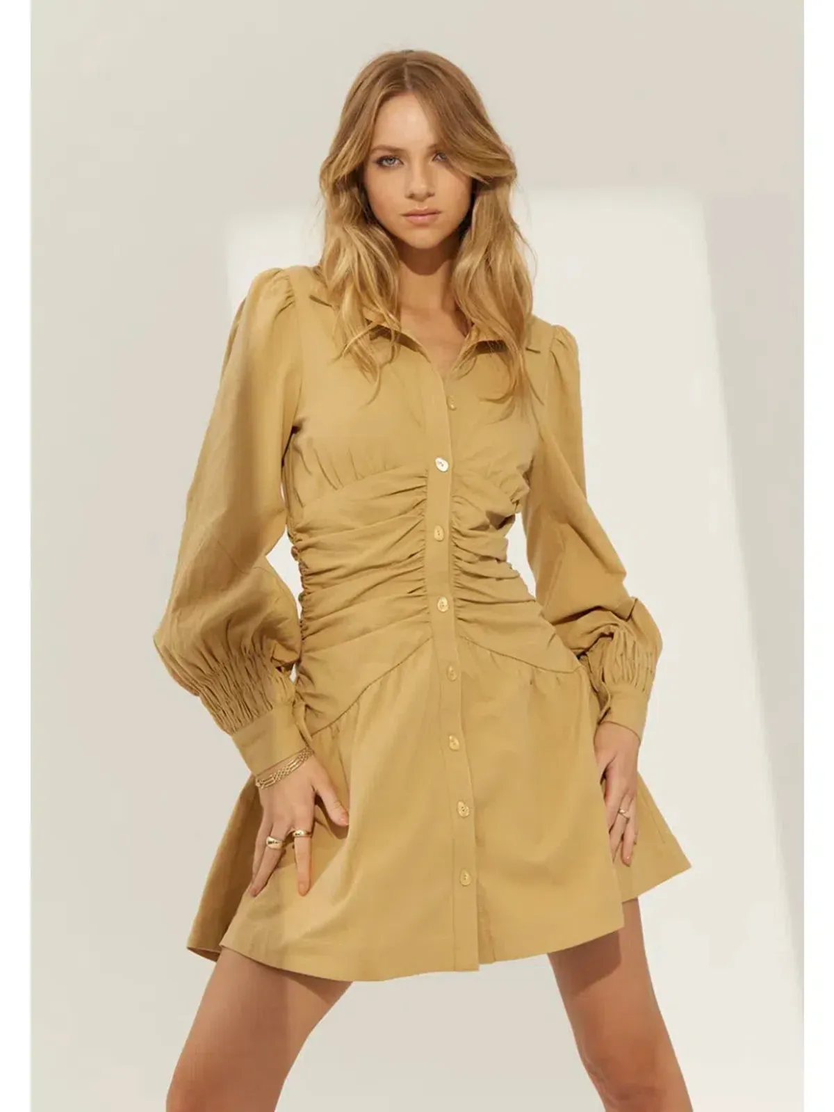 Sovere Studio Momento Shirt Mini Dress Dijon Size 6 for rent on The Volte - main image