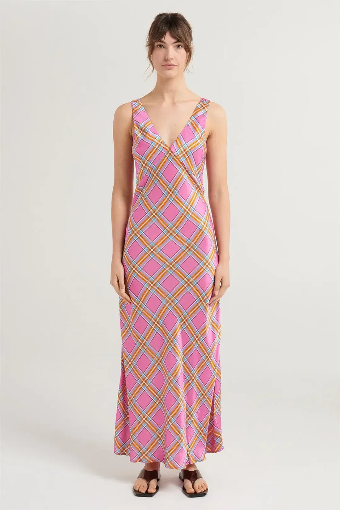 Steele Eadie Maxi Dress Pink Check Size 8 for rent on The Volte - main image