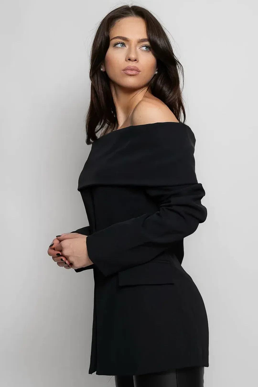 Sierra Darien Cut Out Shoulder Jacket and High Waist Loose Pants Set Black Size M / AU 10 for rent on The Volte - main image
