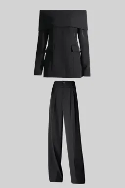 Sierra Darien Cut Out Shoulder Jacket and High Waist Loose Pants Set Black Size M / AU 10 for rent on The Volte - image 7