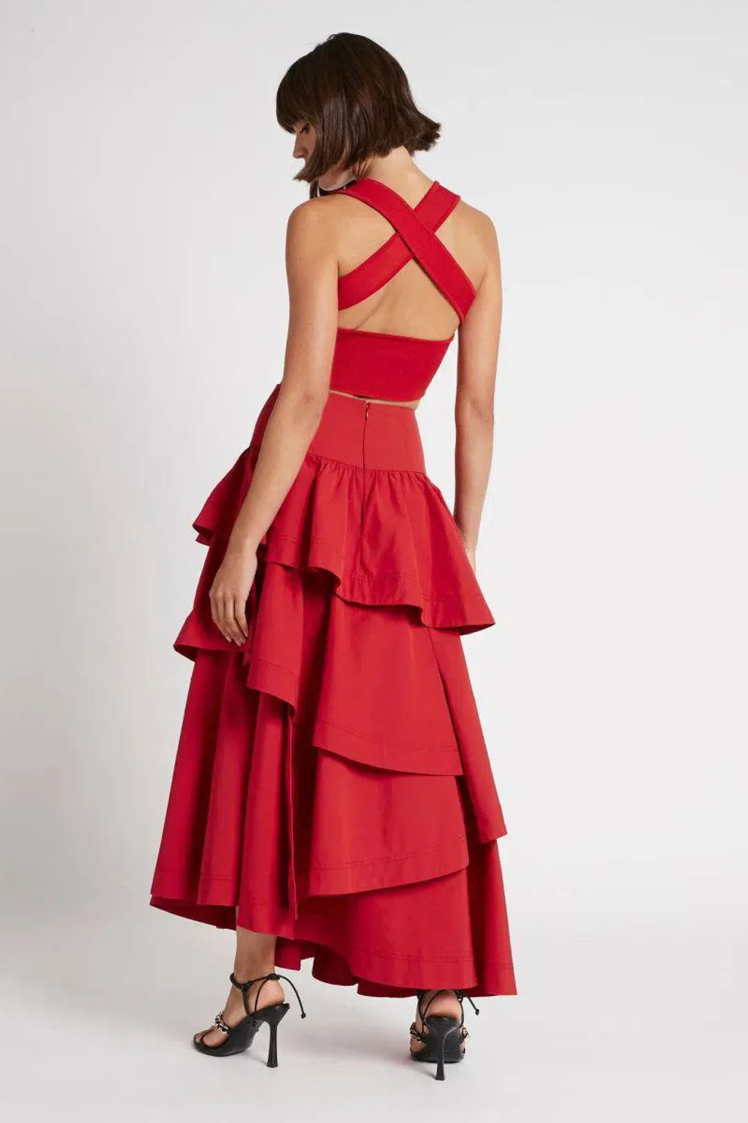 Aje Cosmos Tiered Frill Midi Skirt Red Size 8 for rent on The Volte - main image