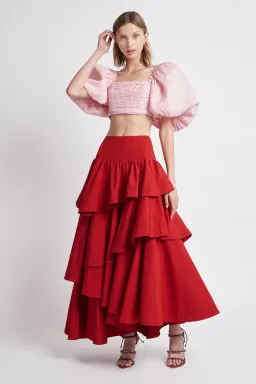 Aje Cosmos Tiered Frill Midi Skirt Red Size 8 for rent on The Volte - image 1