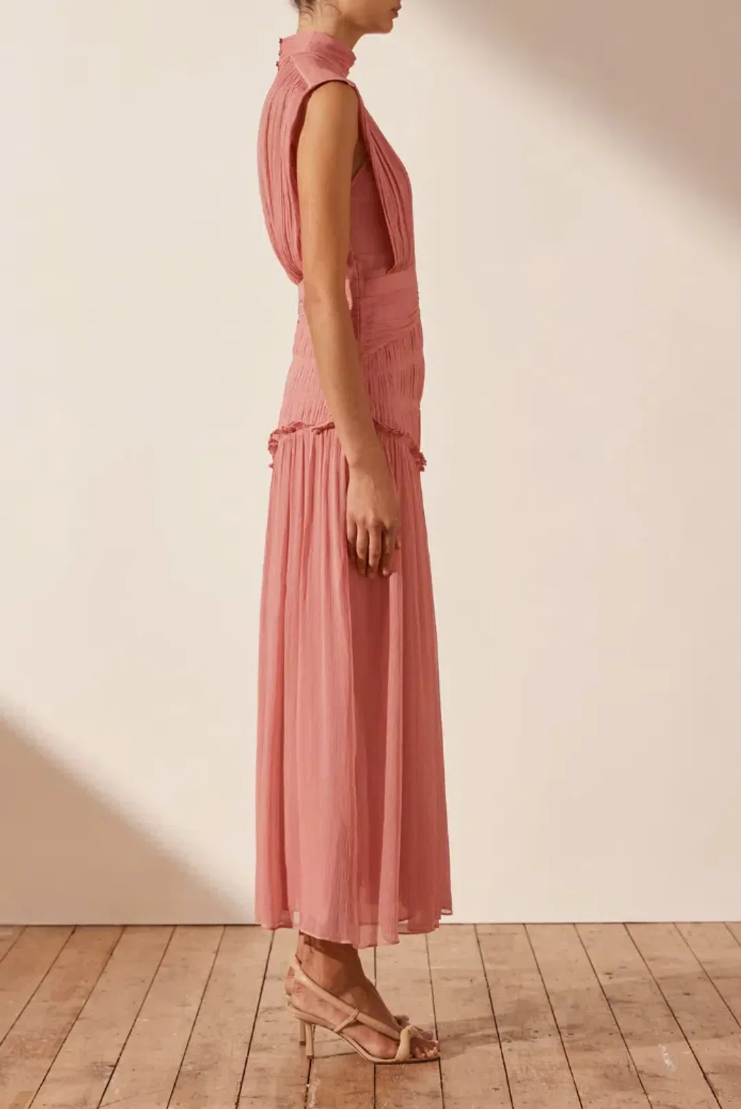 Shona Joy Lauren High Neck Midi Dress Blush Size 6 for rent on The Volte - main image