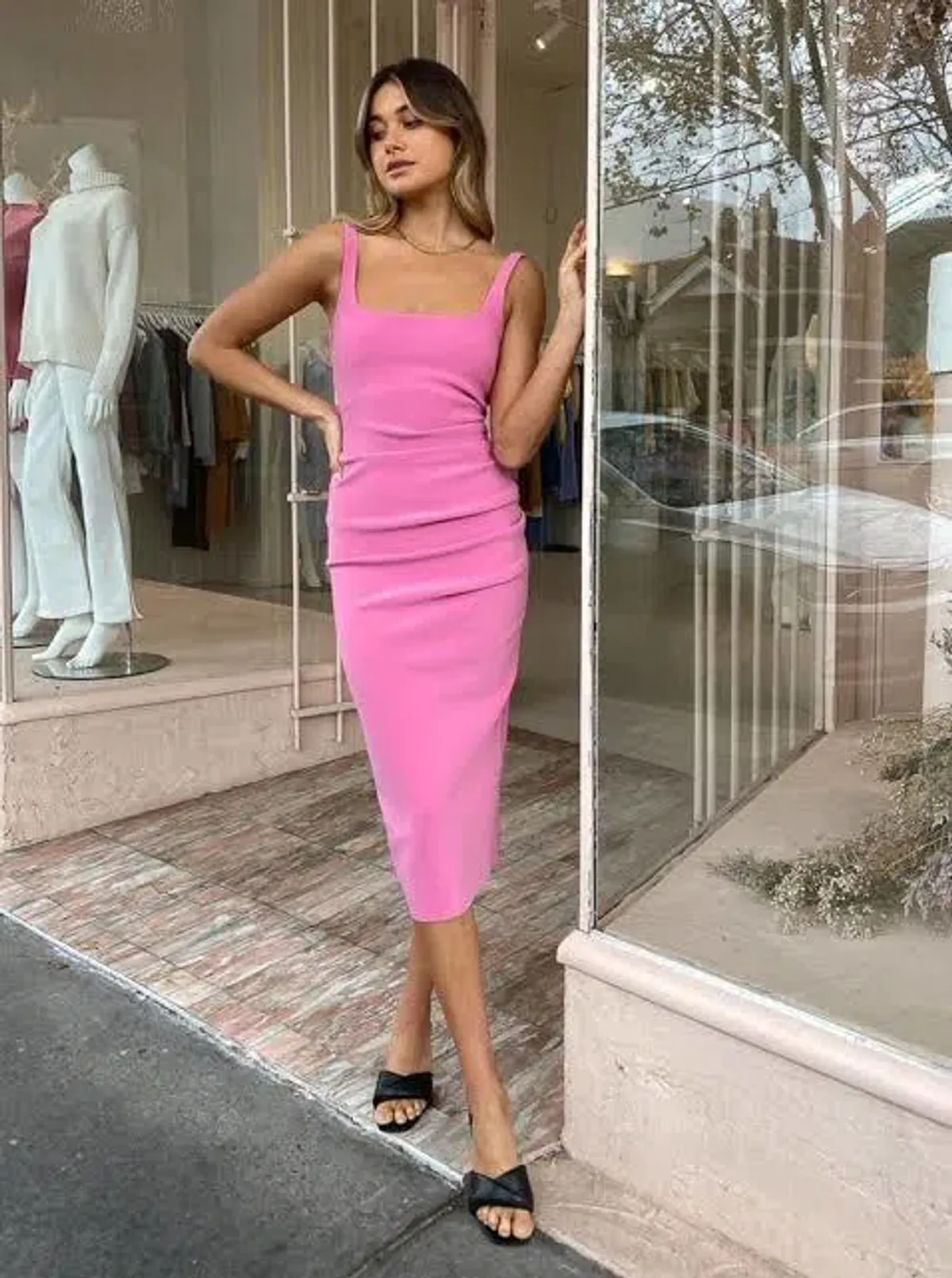 Bec & Bridge Karina Tuck Midi Dress Pink Size 8 for rent on The Volte - main image