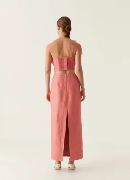Aje Flame Crop Top and Mary Column Maxi Skirt Set in Guava Pink Size 10 for rent on The Volte - image 3