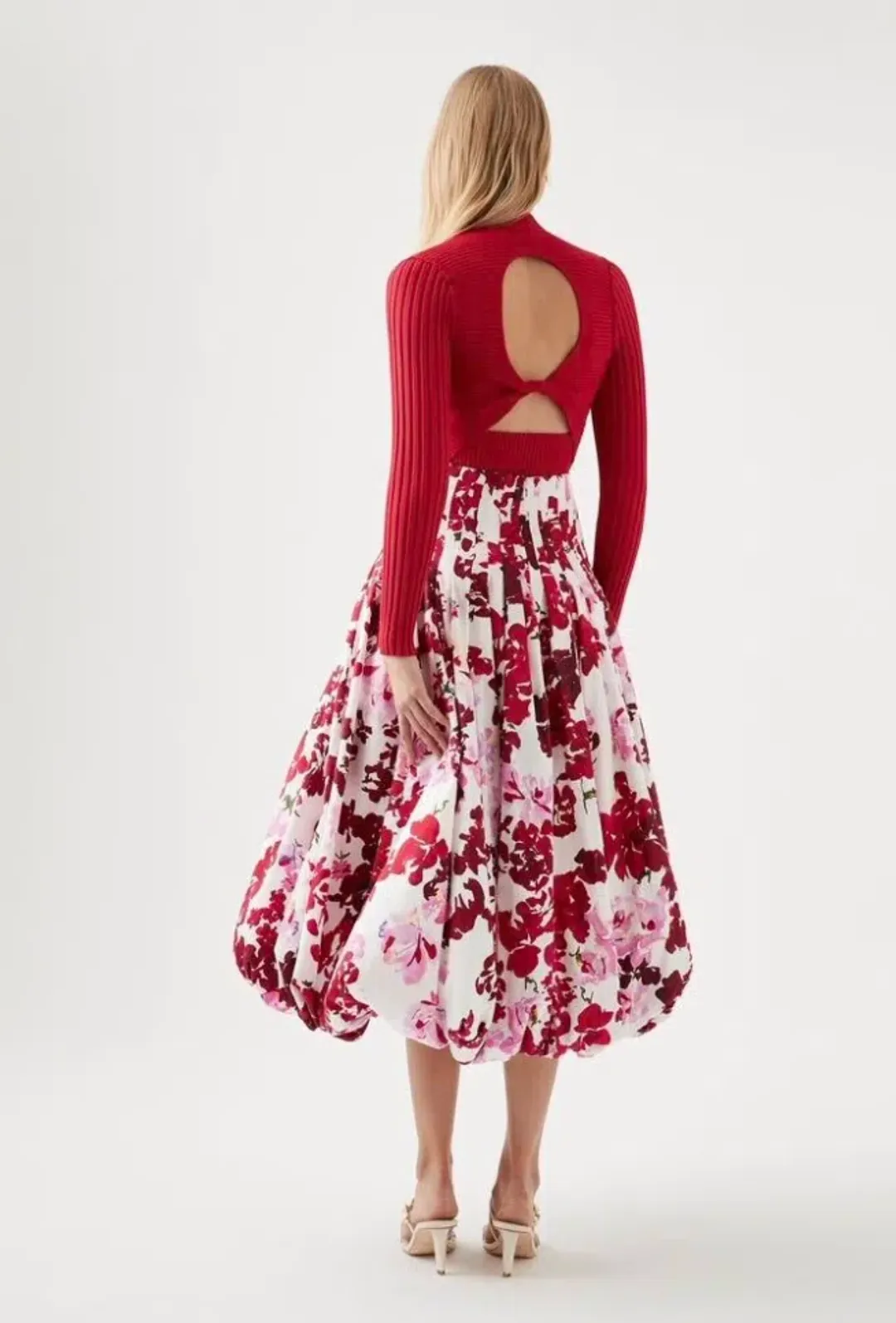 Aje Cherie Bubble Midi Skirt and Top Set Red Floral Size 8 for rent on The Volte - main image