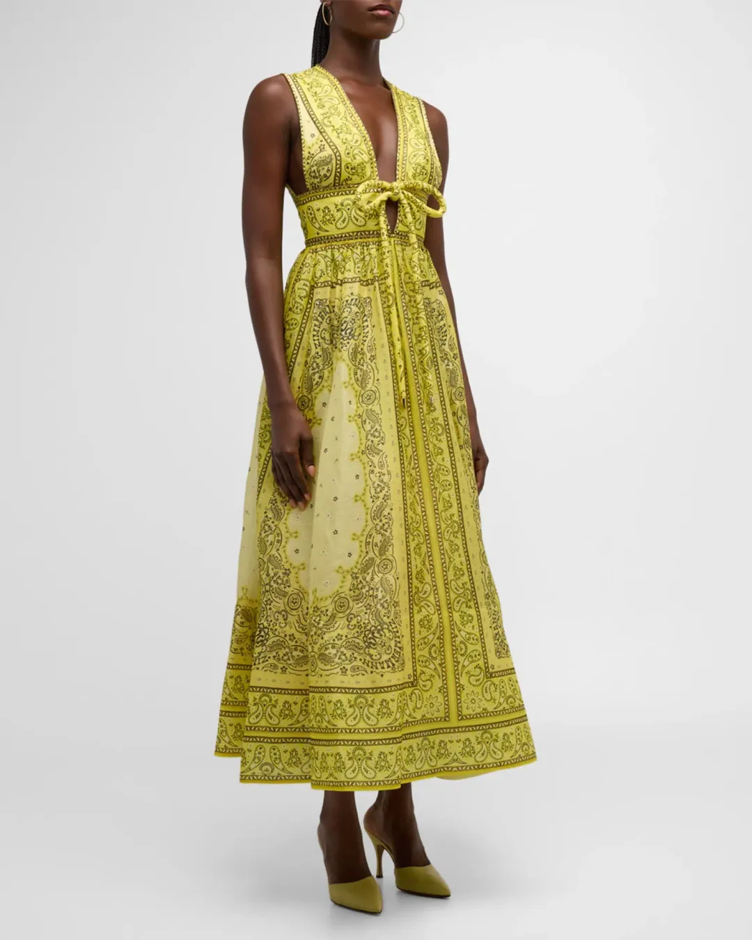 Zimmermann Matchmaker Bow Long Dress in Yellow Bandana Size 0 / AU 8 for rent on The Volte - main image