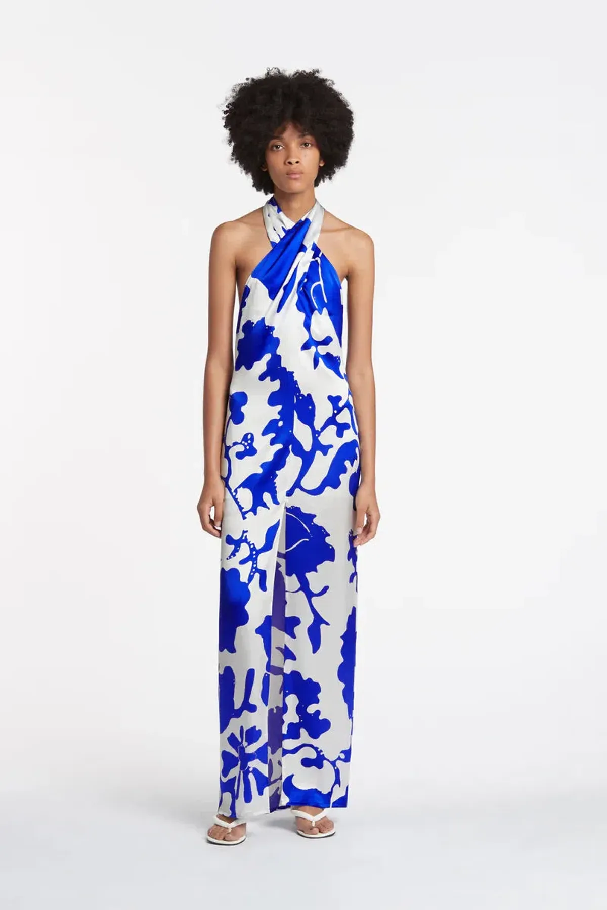 Sir the Label Esme Halter Silk Maxi Dress Blue Print Size 3 / AU 12 for rent on The Volte - main image