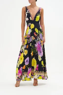 Camilla Peace Be With You Plunge Neck Maxi Dress Black Floral Size 10 for rent on The Volte - image 1