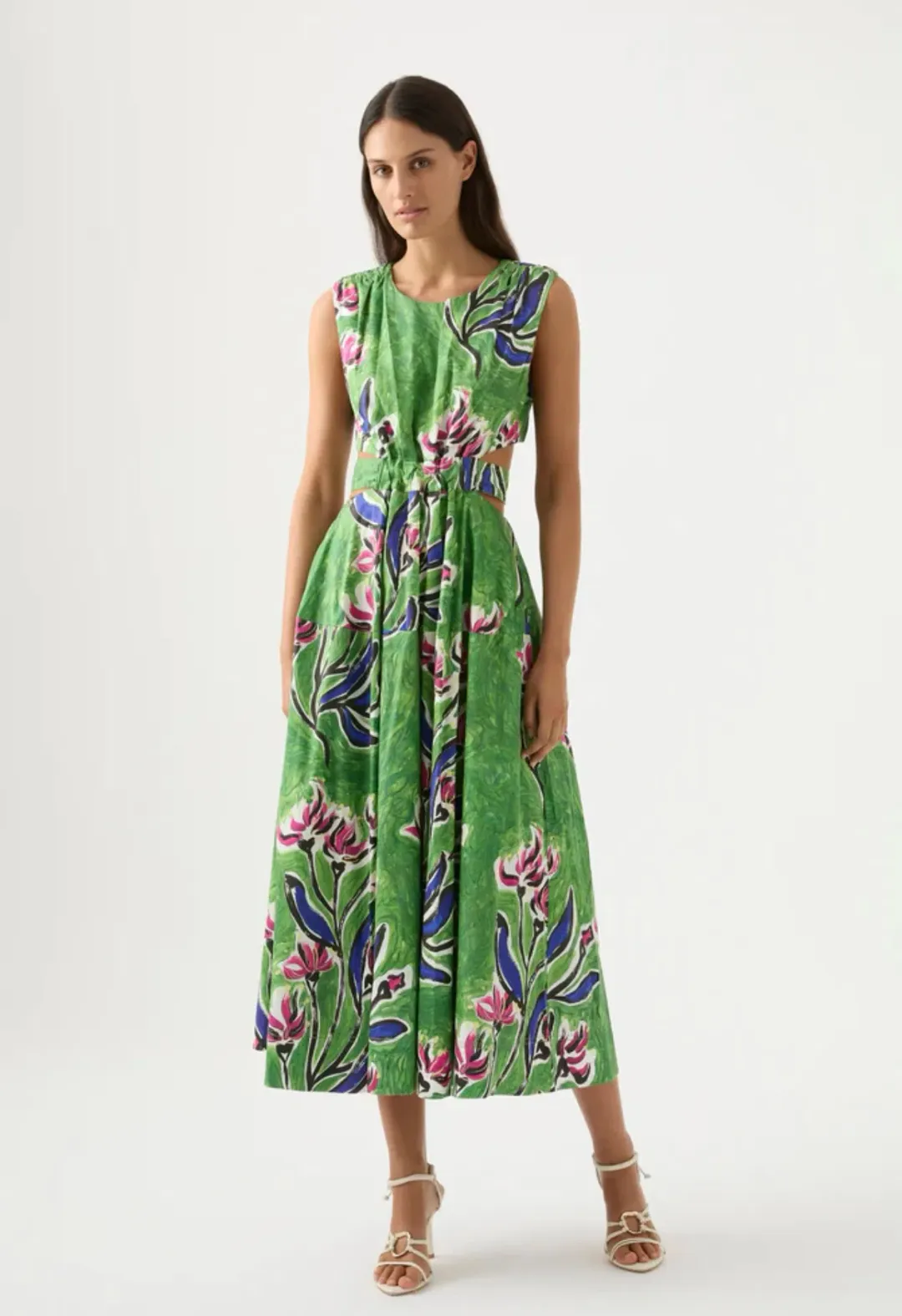 Aje Zorina Tie Midi Dress Green Floral Print Size 14 for rent on The Volte - main image
