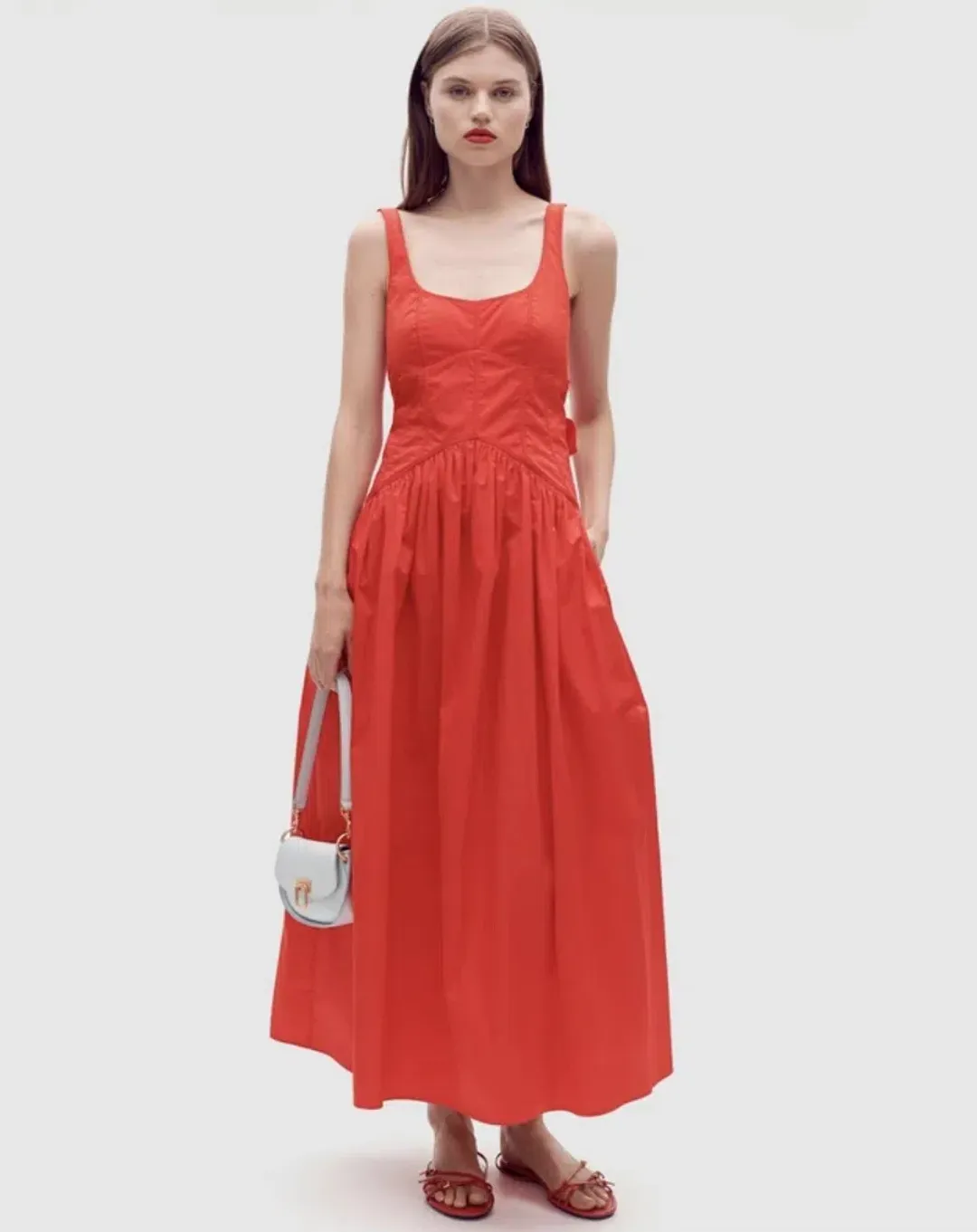 Oroton Poppy Tie Back Sundress Red Size 8 for rent on The Volte - main image