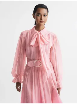 Leo Lin Cassie Tie Neck Midi Dress Ombre Pink Size 12 for rent on The Volte - image 2