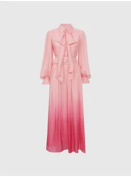 Leo Lin Cassie Tie Neck Midi Dress Ombre Pink Size 12 for rent on The Volte - image 5