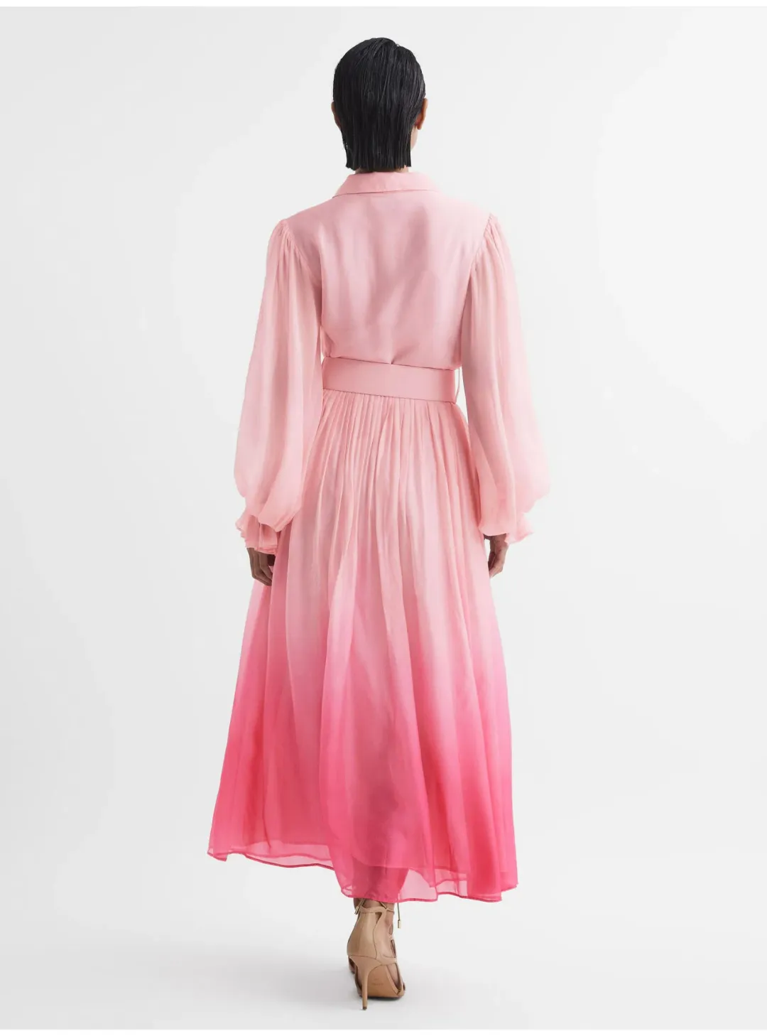 Leo Lin Cassie Tie Neck Midi Dress Ombre Pink Size 12 for rent on The Volte - main image