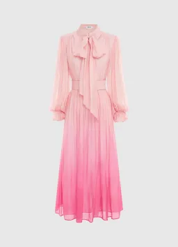 Leo Lin Cassie Tie Neck Midi Dress Ombre Pink Size 16 for rent on The Volte - image 3