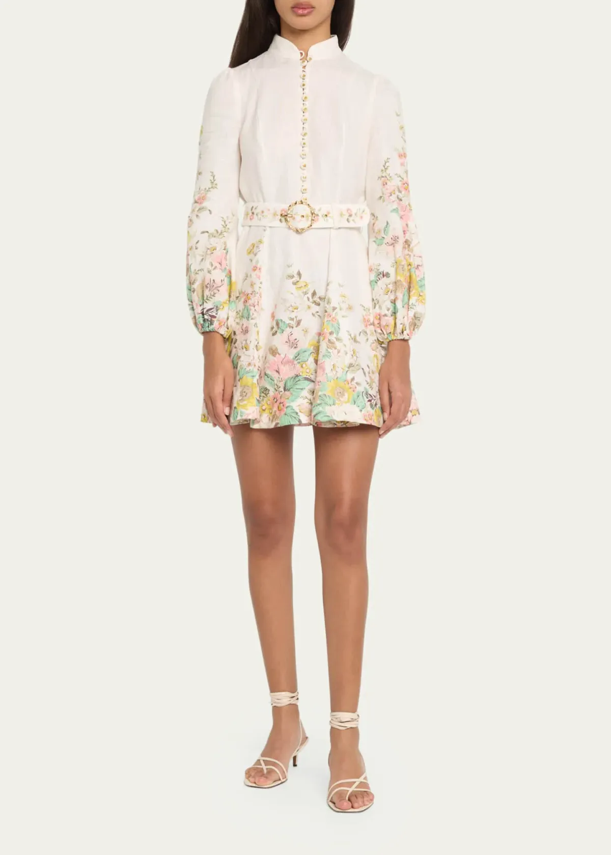 Zimmermann Matchmaker Buttoned Mini Dress in Ivory/Coral Floral Size 1/ AU 10 for rent on The Volte - main image