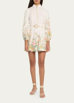 Zimmermann Matchmaker Buttoned Mini Dress in Ivory/Coral Floral Size 1/ AU 10 for rent on The Volte - image 1