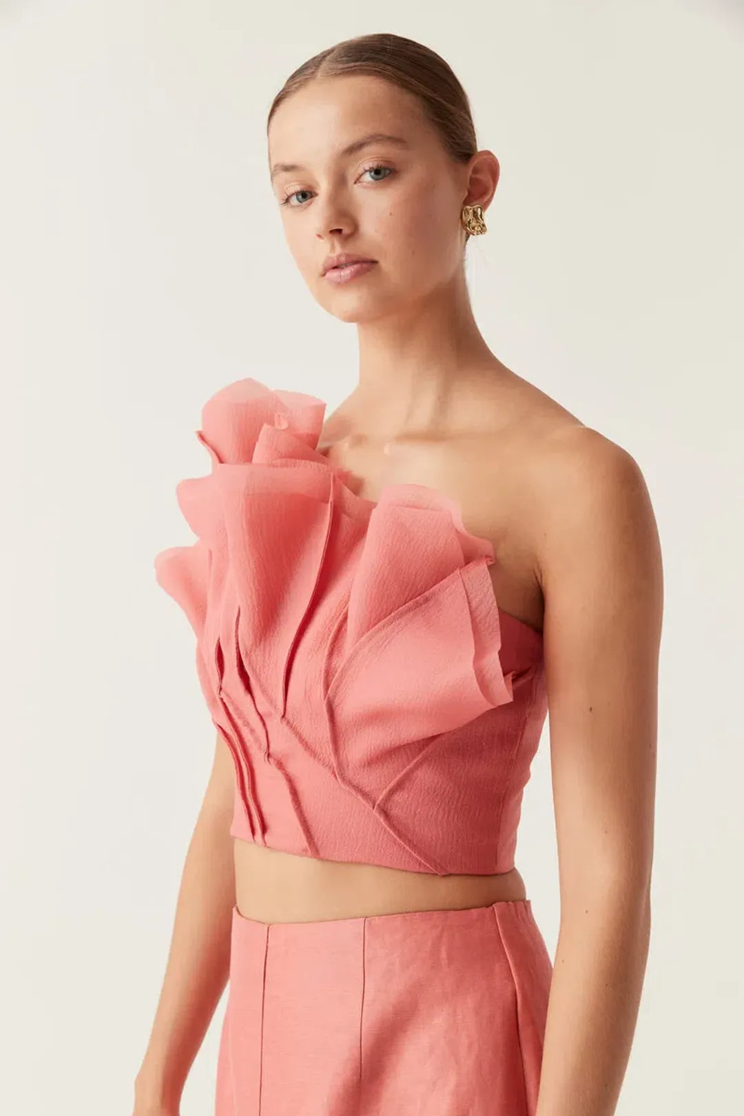 Aje Flame Crop Top and Mary Column Maxi Skirt Guava Pink Size 6 for rent on The Volte - main image