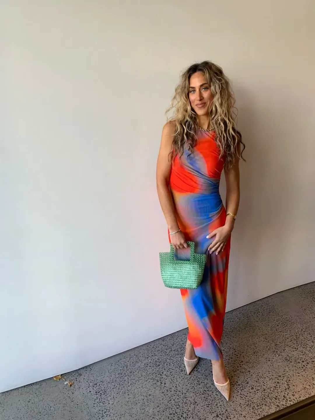 Scanlan Theodore Italian Watercolour Dress Blue/Red Size 8 for rent on The Volte - main image