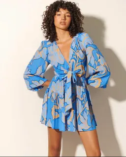 Kivari Taniana Tie Front Mini Dress Blue Size 6  for rent on The Volte - image 1