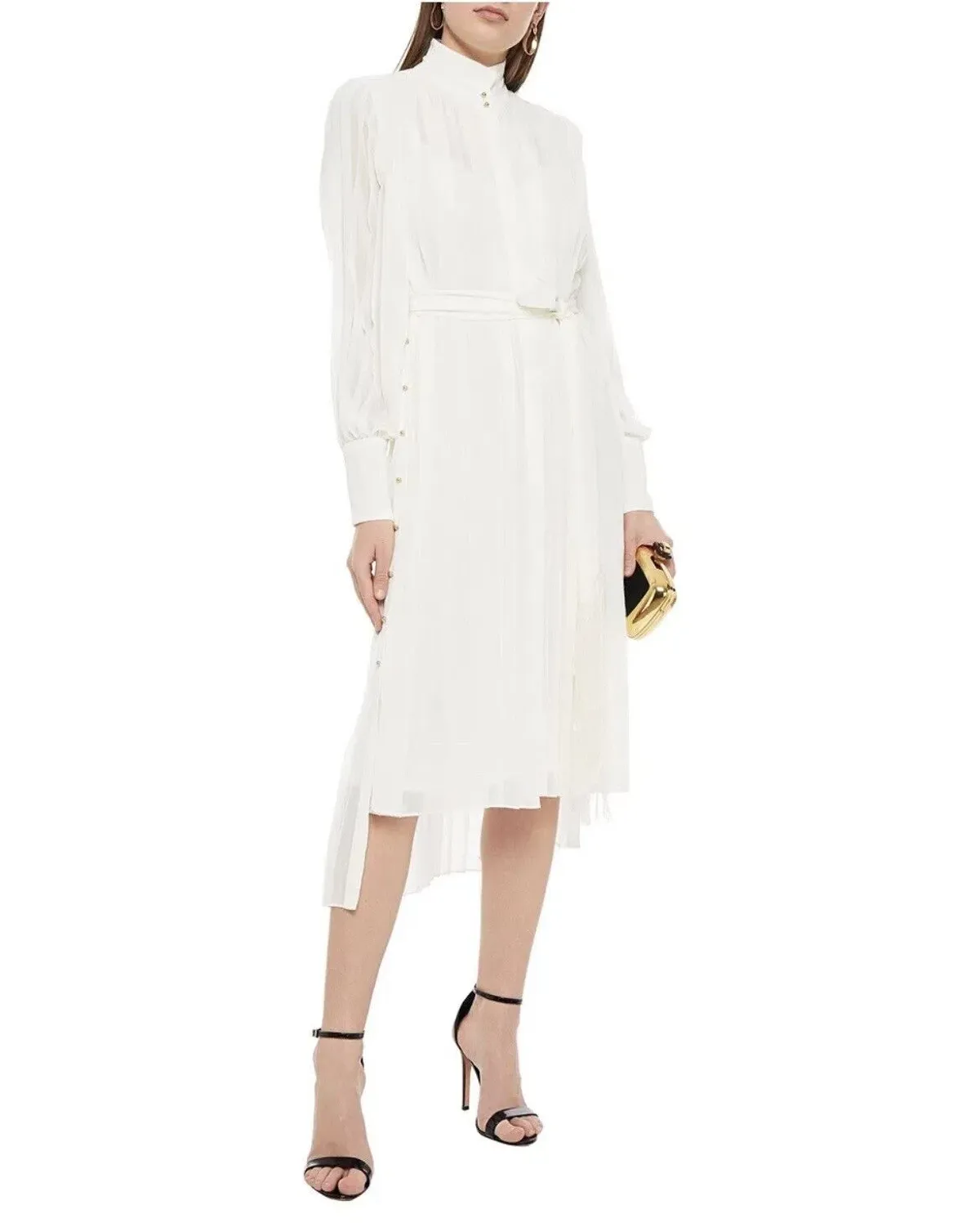 Zimmermann Belted Button Detailed Plisse Chiffon Midi Dress Pearl Size 1 / AU 10 for rent on The Volte - main image