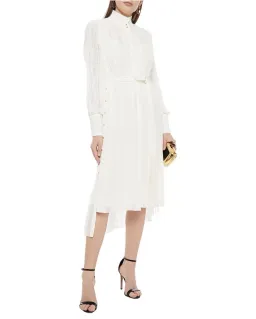 Zimmermann Belted Button Detailed Plisse Chiffon Midi Dress Pearl Size 1 / AU 10 for rent on The Volte - image 1