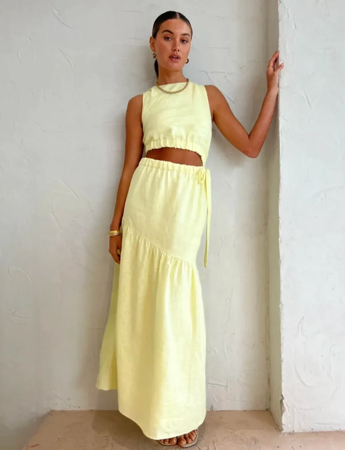 Sir the Label Francesca Asymmetrical Cut Out Dress Butter Yellow Size 6 for rent on The Volte - main image
