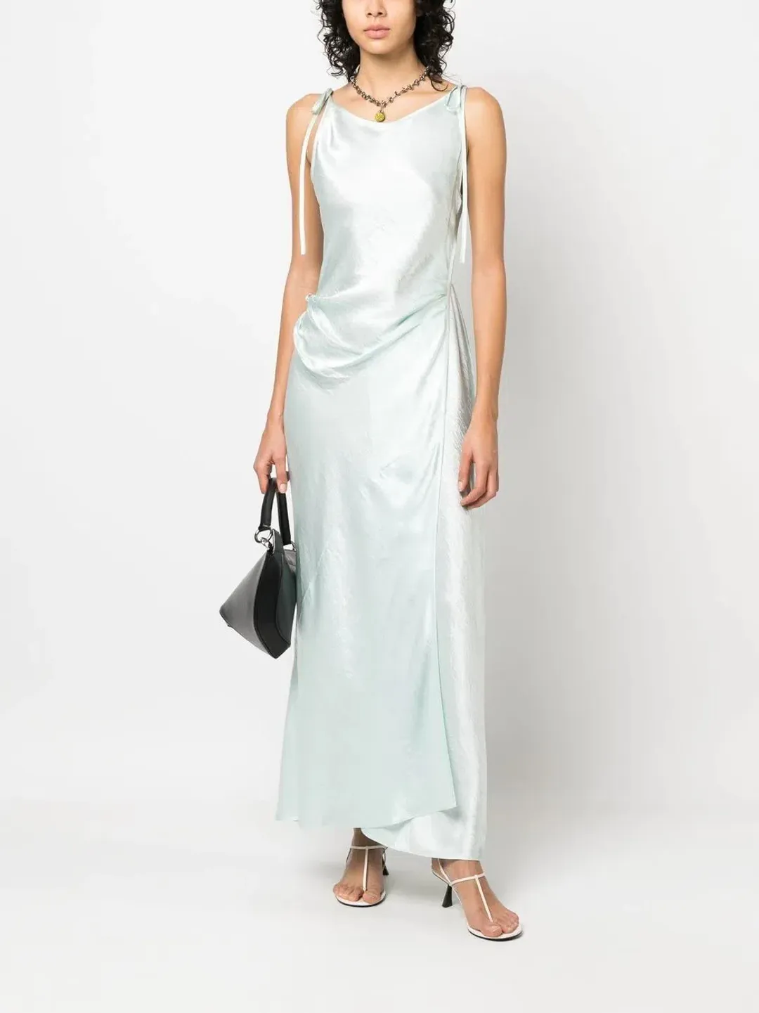 Acne Studios Sleeveless Satin Maxi Wrap Dress Mint Blue Size 6 for rent on The Volte - main image