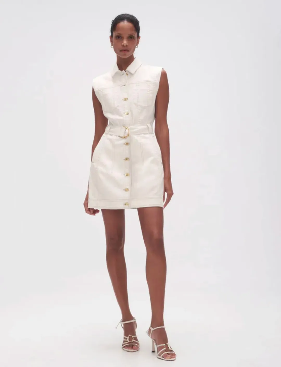 Aje Darcie Denim Mini Dress White Size 12  for rent on The Volte - main image