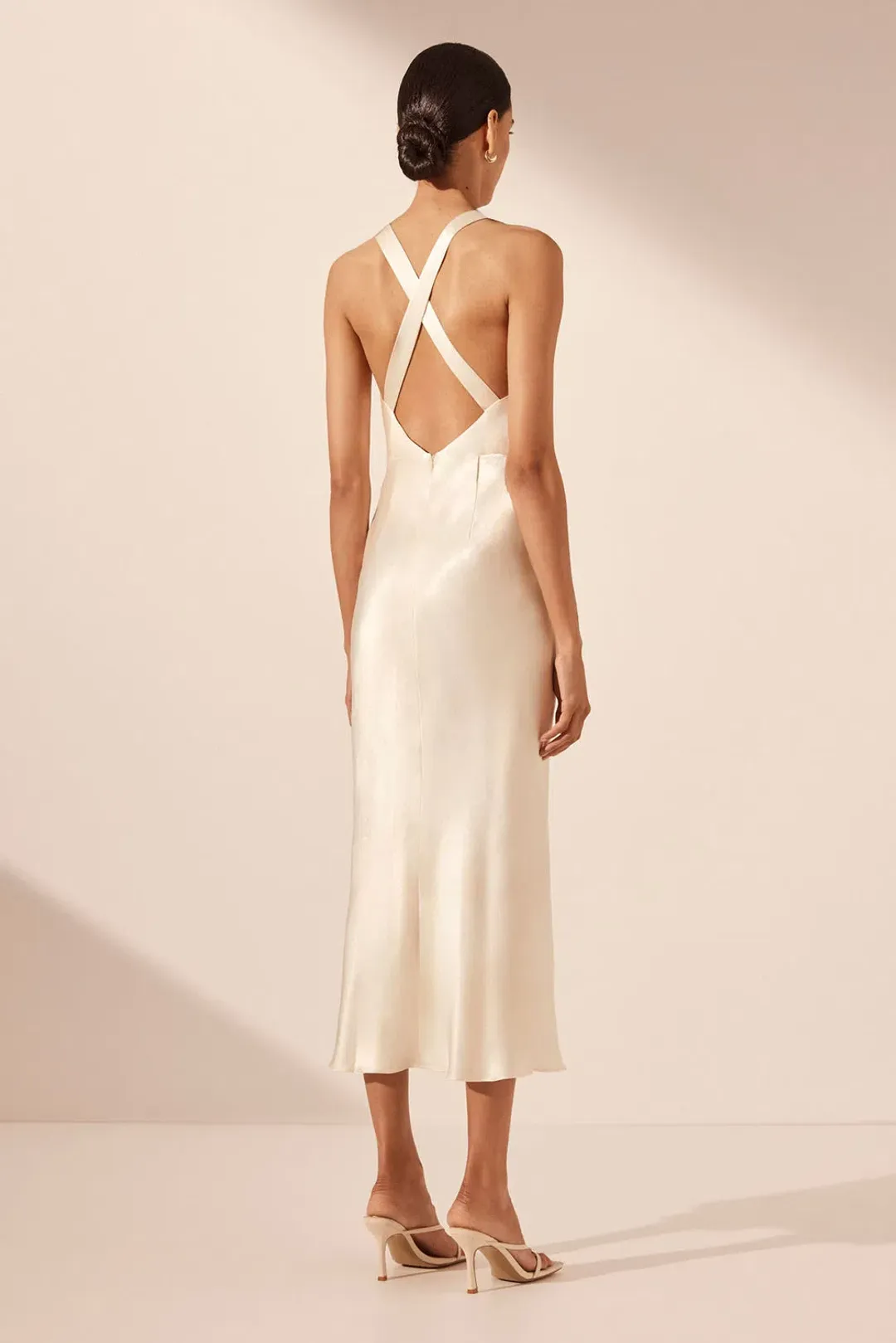 Shona Joy Camille Lace Cross Back Midi Dress Cream/Black Size 12 for rent on The Volte - main image