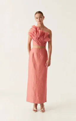 Aje Flame Crop Top and Mary Column Maxi Skirt Set in Guava Pink Size 10  for rent on The Volte - image 4